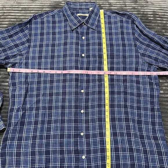 Peter Millar Blue Plaid Button-Up Linen Shirt Men’s Size L - Picture 6 of 9